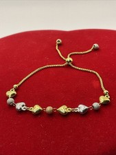 CUTE 14K Tricolor Gold HEART Style WHEAT SPIGA Diamond Cut Chain Ladies Bracelet