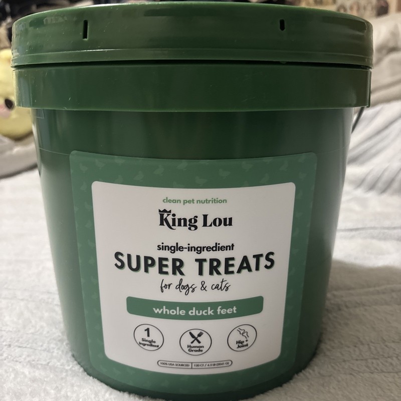 King Lou Whole Duck Feet Bucket 1-Ingredient Super Treats 120ct New SEALED 