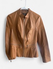 Bebe Genuine Leather Caramel Brown Peplum Mot...