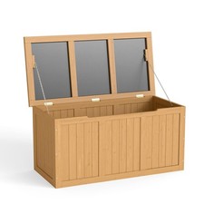 67gal Outdoor Wooden Deck Box Solid Wood Storage Box Seat Table Top