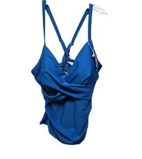 B2PRITY Womens Tankini Size 2XL Solid Blue Adjustable Strap Tie Back Summer