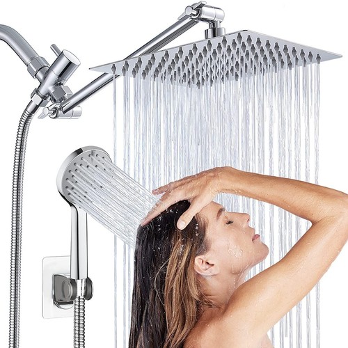 8" Rainfall Shower Head with Handheld Spray Combo High Pressure Adjustable Arm - Picture 2 of 9
