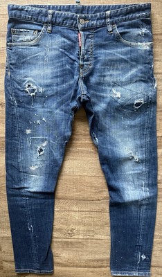 Dsquared2 Sexy Twist Jean Herren Gr. 48 Blau Slim Tapered Washed Ripped 465 
