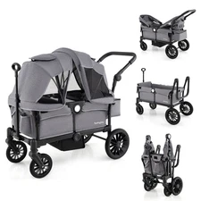 Wagon Stroller for 2 Kids Push Pull Double Stroller w/  Adjustable Handle