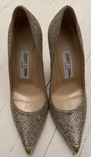 JIMMY CHOO - Silver Gold Glitter Chemical Fiber Women's Pumps Gold Tip NEW 34