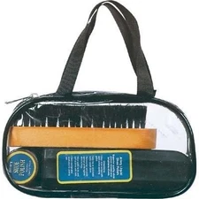 Allary Shoe Care Travel Case with black and brown liquid polish and brush