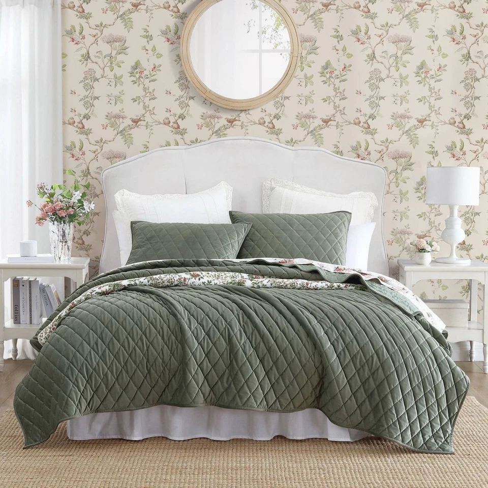 Juego de cama edredón 100 % poliéster Laura Ashley Dimond - verde Foto 2 de 4