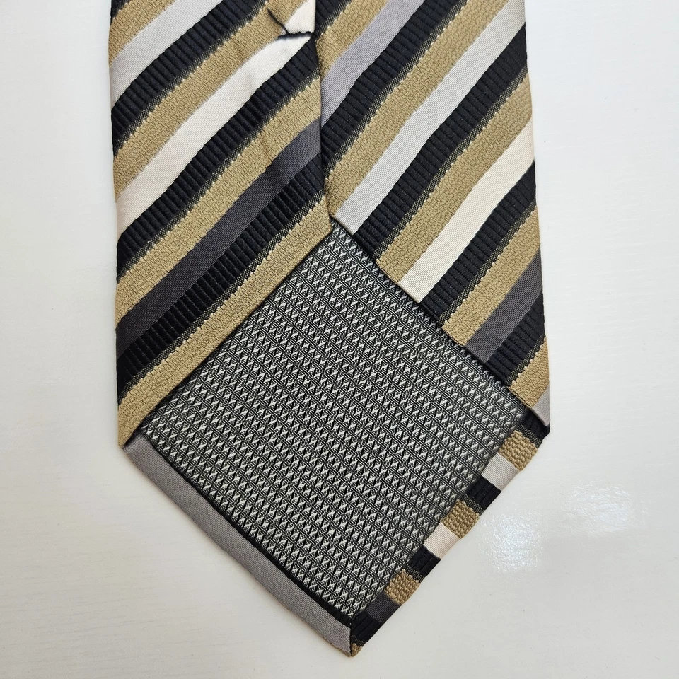 Corbata de Colección Años 90 ALEXANDER JULIAN COLORES para Hombre 100% Seda Dorado Negro Rayas 3.8" Foto 3 de 4