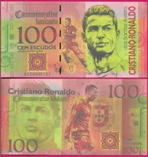 PORTUGAL 100 ESCUDOS NO DATE BU SOUVENIR NOTE,CRISTIANO RONALDO DOS SANTOS AVEIR