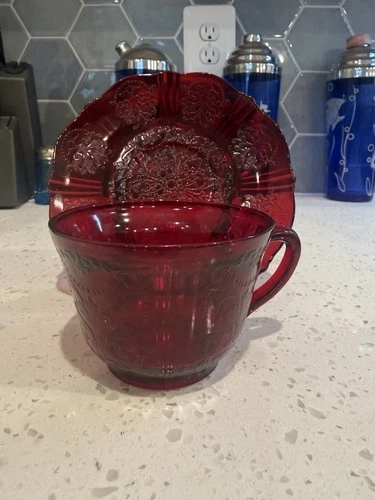 Macbeth Evans American Sweetheart Ruby Red Cup And Saucer Rare Depression Glass