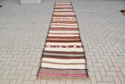 2,9x15,7 ft Rug, Vintage Herki Rug, Turkish Brown Wool Oriental Rug