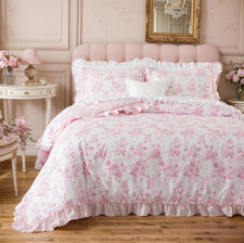 Vintage Floral Duvet Cover Set, Ruffled Edge, 100 Cotton, Queen Size