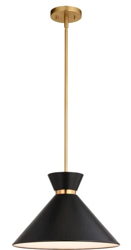 Vaxcel Lighting P0398 Racine 15"W Pendant - Matte Black / Natural Brass - Picture 1 of 12