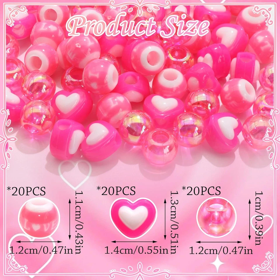 60 piezas cuentas de cabello pequeñas redondas rosa Love Heart para niños para trenzas lindo Acr Foto 4 de 4
