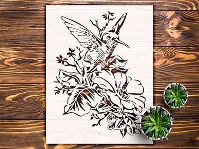Bird and Floral Design Wall Art Reusable Plastic Stencil - StencilAir