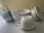 Set of 4 Vintage Corelle Spring Blossom Crazy Daisy Green Coffee Cups Mugs 1970s