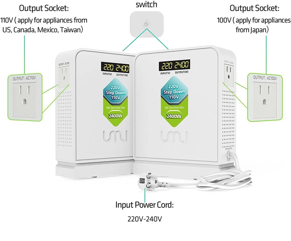 UMI 2400W Step Down Voltage 220v to 110v Converter Heavy Duty Power Converter... - Image 2 of 4