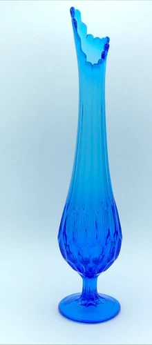 MCM Fenton Art Glass Swung Vase Blue Vintage