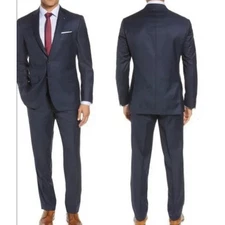 Ted Baker Jay CT Wool Suit Mens 44R Coat Pants 40W Raw Hem Blue Endurance