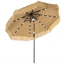 9 ft Tiki Outdoor Patio Umbrella with Solar Light, Tilt, Khaki
