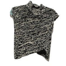 Sweater Women sz Small Thick Knit Mockneck Black White Asymmetrical Sleeveless