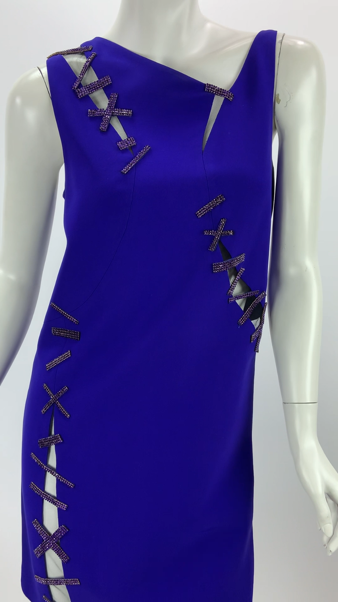 NWT Versace Blue Swarovski Crystal Embellished Cut-Out Silk Mini Dress 38  US 4 | eBay
