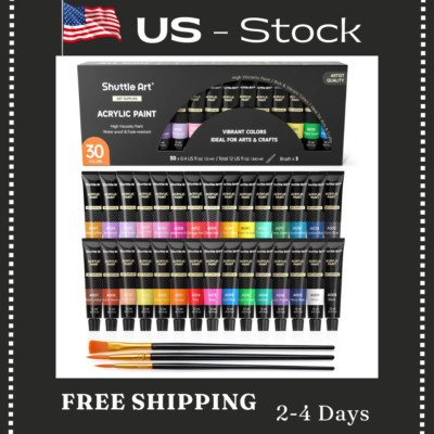30-Piece Vibrant Acrylic Paint Set with Bonus Brushes - Artist Quality Colors