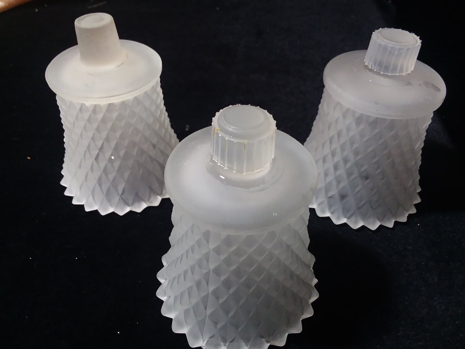 3 Frosted Glass Peg Votive Cup Candle Holder Diamond Cut Saw Tooth Edge