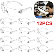 12 Pair Protective Safety Glasses Goggle Clear Lens Eyewear Anti Scratch Work UV