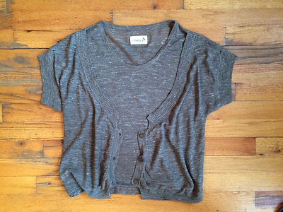 Cannisse France Linen Blend Gray Brown Knit Cardigan Style Top Sz