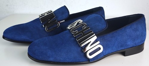 Mocasines MOSCHINO con logotipo mocasines hombre diseñador cuero zapatos azul talla 42 NUEVO - Imagen 11 de 19