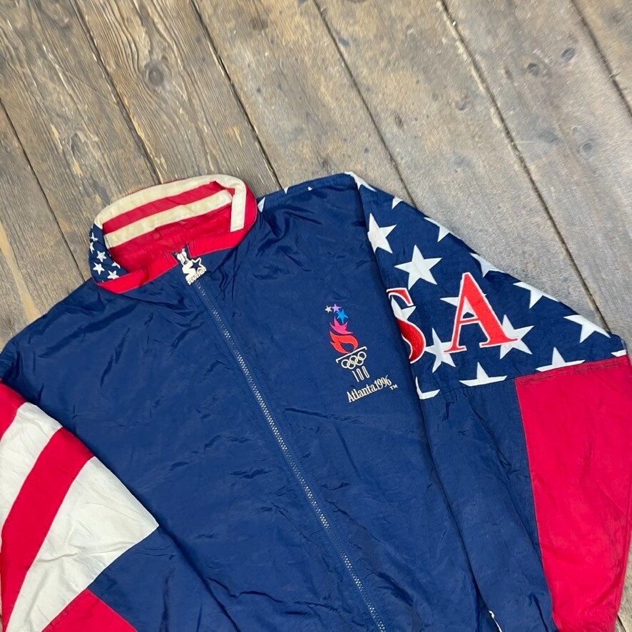 Starter Olympics Track Jacket Mens Atlanta 1996 Windbreaker, Navy, Medium image 4