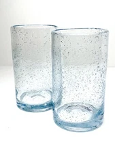 Bubble Glass Tumbler Hand Blown Set 2 Clear Seeded Iced Tea Water Highball Heavy