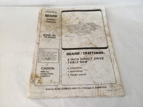 Sears owners manual 8 inch direct drive 
