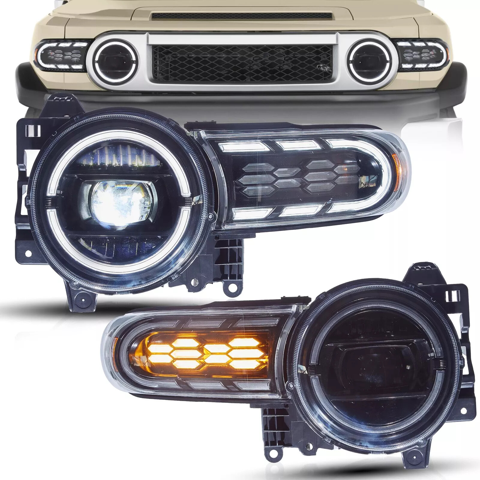 Phares VLAND FJ Cruiser 2007-2017 projecteurs avant de remplacement avec éclairage renforcé