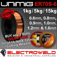 5kg UNIMIG ER70S-6 MIG Welding Wire Mild Steel .6mm .8mm .9mm Gas Shielded Spool