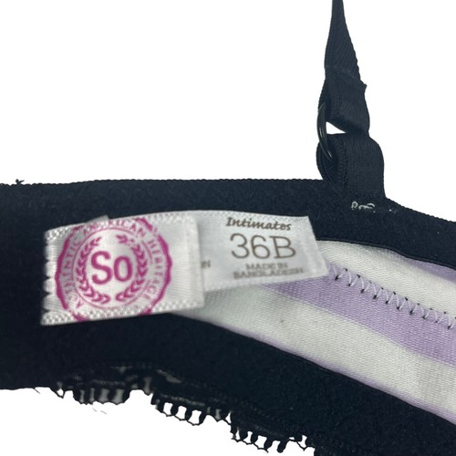 So Intimates Demi Underwire Jersey Bra Purple Stripe Bow Black Lace 36B - Picture 10 of 12