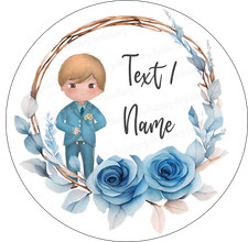 Kommunion Tortenbild Party Deko personalisiert Name Taufe Junge essbar blau Text