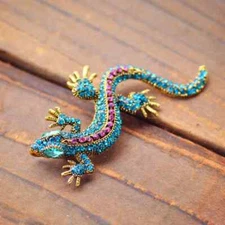 Funny Lizard Rhinestone Brooch Pin Women Geckos Party Pin Jewelry
