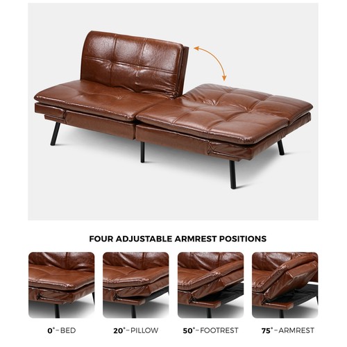 Oikiture Sofa Bed Futon Recliner Lounge Couch Convertible Leather 3-Seater Brown - Picture 4 of 10