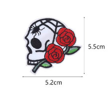 SKULL with Red Roses  Spider Web - Embroidered Iron On Patch