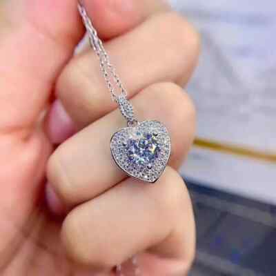 14K White Gold Over Free Chain 2Ct Lab Created Diamond Heart Pendant