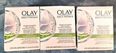 3 PACK Olay Daily Facials Sensitive Clean 5-in-1 Water Activated Cloths 33 ct ea