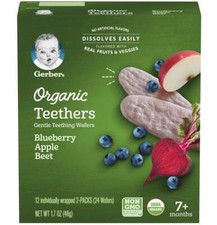 Gerber Organic Teethers Teething Wafers Blueberry Apple Beet 1.7 Oz Pack of 2