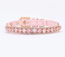 Edles Hundehalsband Katzenhalsband mit Strasssteinen für Hunde & Katzen Rosa