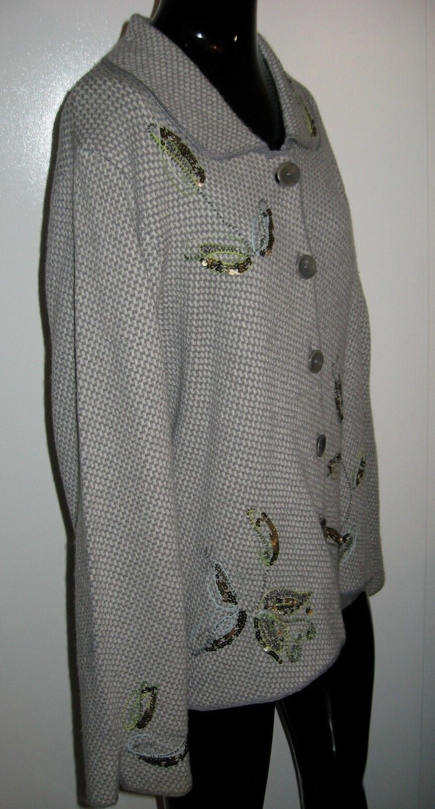 Sigrid Olsen Size L Gray Wool Floral Beaded Embroidery Cardigan Jacket eBay