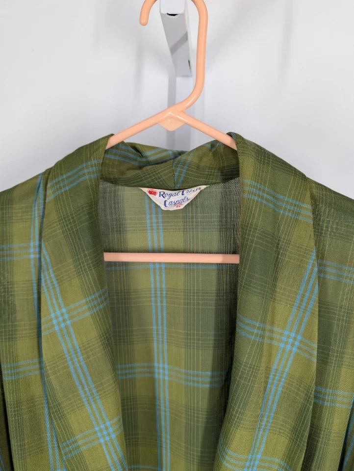 Bata a cuadros verde atómica informal Royal Crest vintage años 60 XL 46 Rockabilly con cinturón Foto 3 de 4