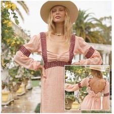 BNWT Chasing Unicorns Dress Size L Imagine Maxi Peach Pink Print Floral Long Slv