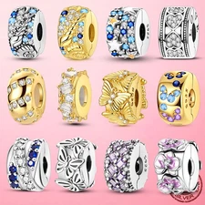 LAZA European 925 Sterling Silver DIY Charms Clip Bead AAA CZ fit Women Bracelet