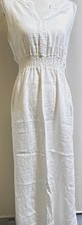 TERZO MILLENNIO White 100% Linen V-Neck Smocked Maxi Long Dress  Sleeveless L